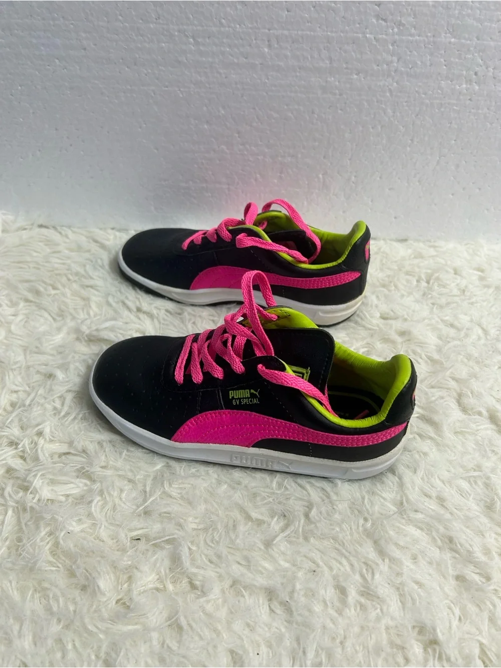 Puma Kids Black Sneakers with Neon Pink and Lime Accents